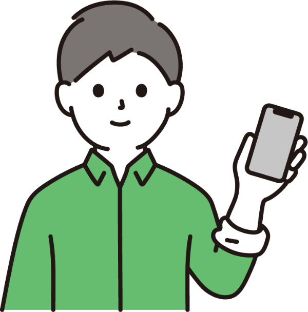 スマホを手に持つAndroidユーザーのお客様のイラスト